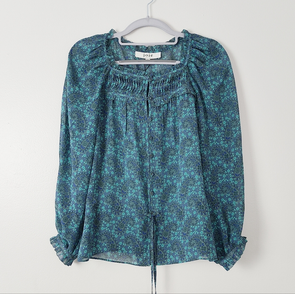 Joie Silk Asseline Paisley Print Blouse Size XS Long Sleeve Top Cami Boho Chic